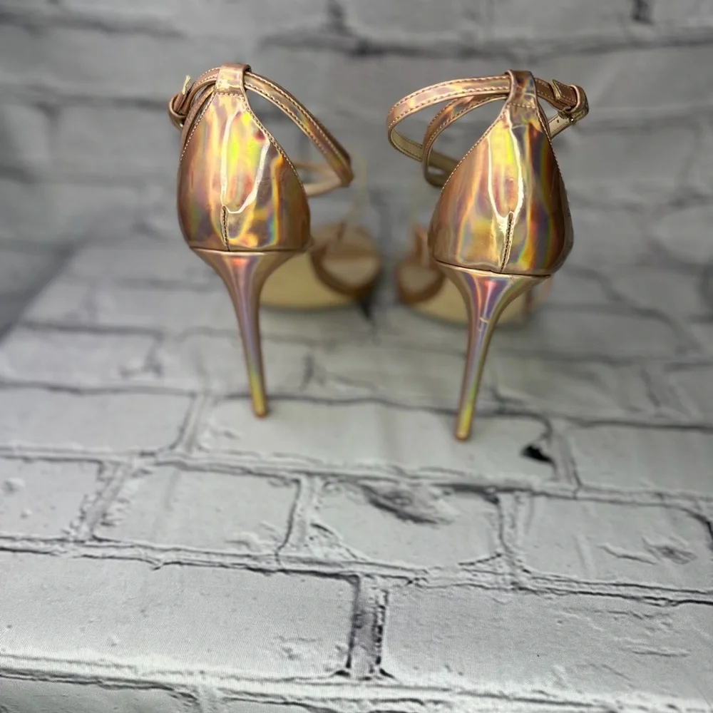 Guess Felicia Iridescent Rose Gold High Heel Sandals with Clear Straps - Picture 3 of 7